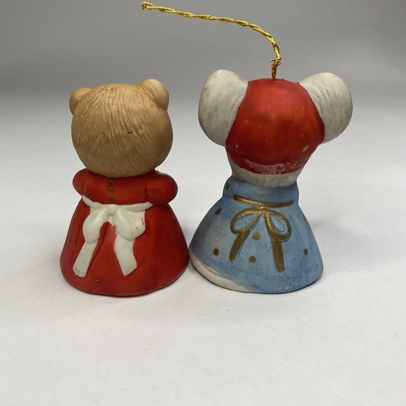 2/Two Jasco 1980 Critter Bells Mouse & Bear Porcelain Christmas Bell Vintage - Picture 3 of 12